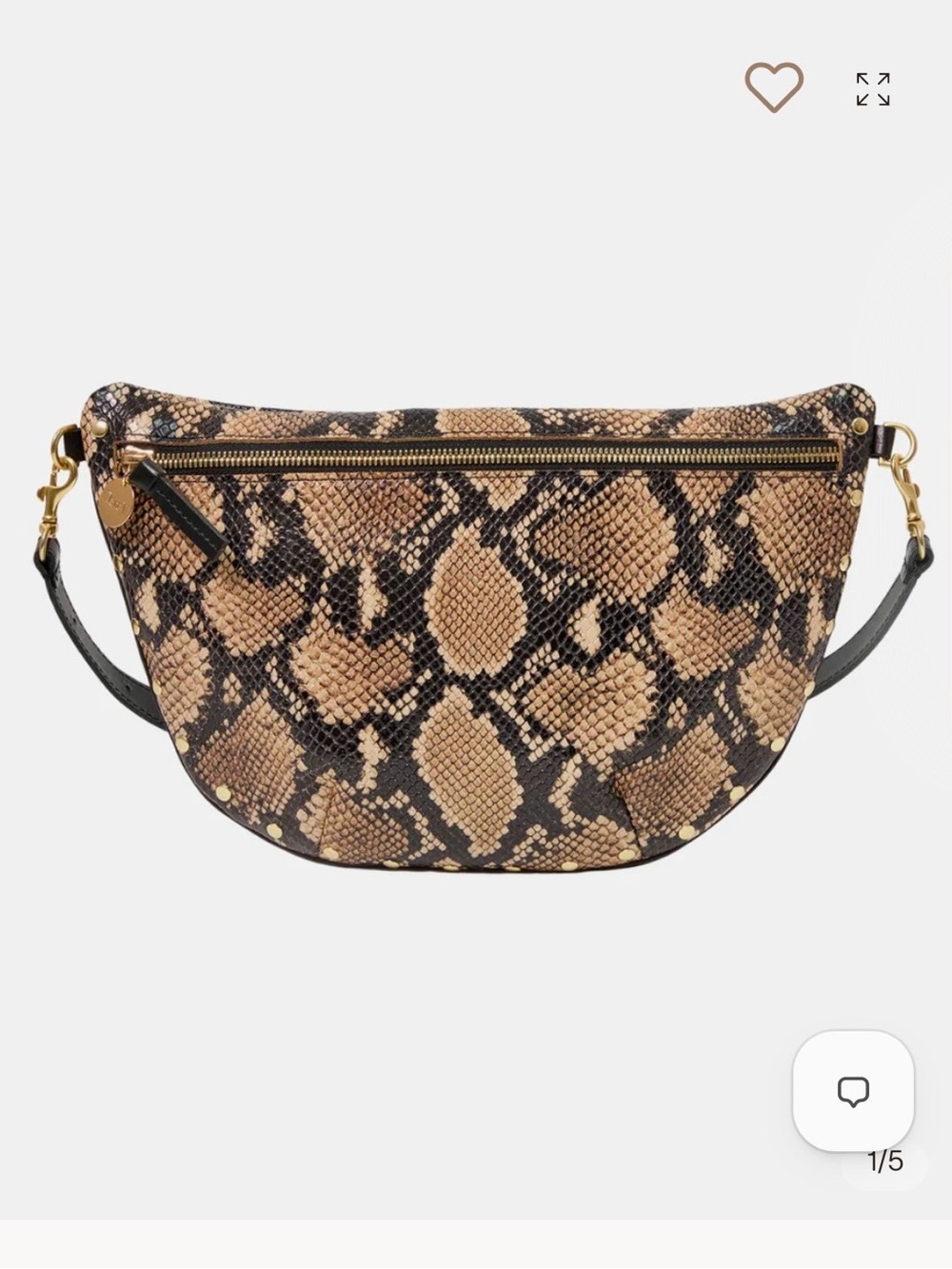 Clare V Grande Snake Print Half-Moon Crossbody Bag in Tan & Black